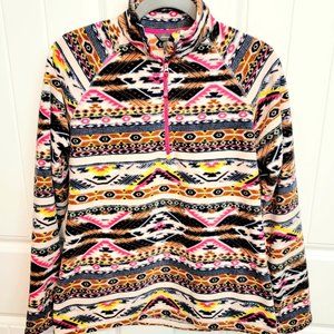 Eddie Bauer Womens Size Medium 1/4 Zip Fleece Pullover Pink Blue Aztec Tribal